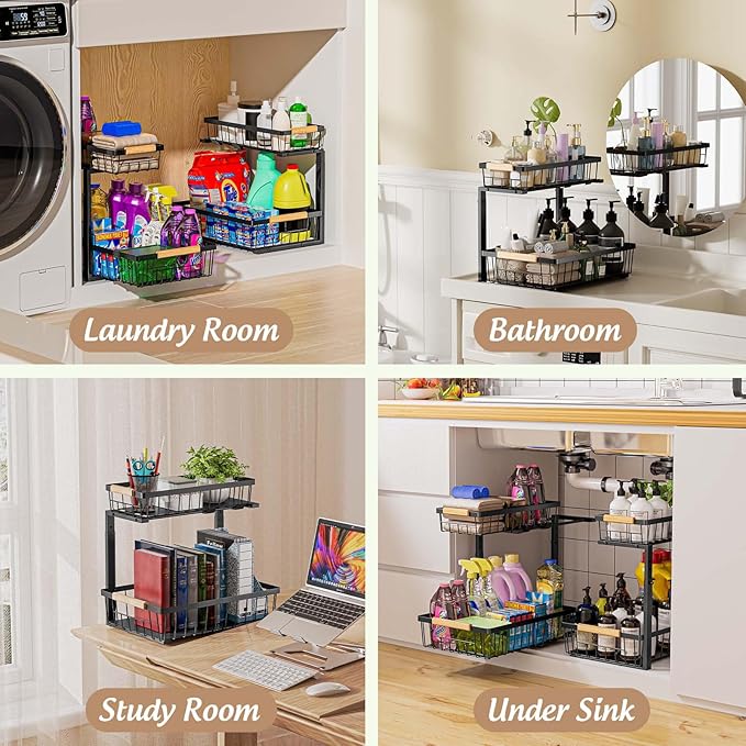 Under Sink Organizer and Storage, Slide Out Under Cabinet Storage Pull Out Sink Shelf Cabinet Storage Shelves, Undersink Organizers for Kitchen Bathroom Cabinet