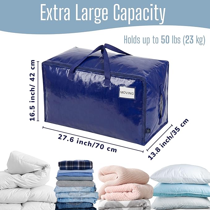 VENO 6 Pack Extra Large Heavy Duty Moving Bags with Wide Opening & Reinforced Handles, Reusable Storage Tote Bags with Strong Zippers for Clothes, College Dorm Essentials & Moving Supplies
