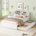 Harper & Bright Designs Full Size Captain Bed with Trundle and Bookcase Headboard, Wooden Full Platform Bed Frame with Storage Bookself, Trundle Bed Under for Kids Girls Boys, White