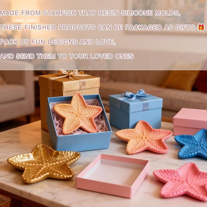 1 Pc Exquisite Starfish-Shaped Silicone Tray Mold Unique Storage Container Epoxy Resin Casting Mold for DIY Jewelry Small Ornaments Home Decorations Candlesticks Soap Dishes Art Crafts