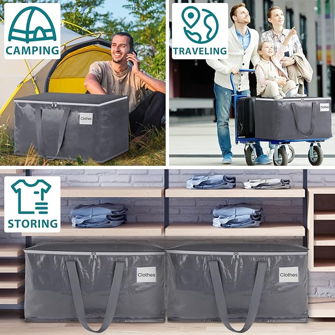 Fabspace Moving Bags Heavy Duty with Strong Zippers and Handles Collapsible Moving Supplies, Storage Totes for Packing & Moving Storing 125L 8Pack