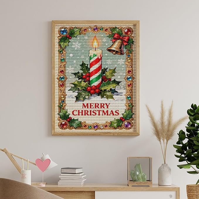 AIVKIEJK Diamond Painting Kits for Adults - Merry Christmas Candle & Holly Accents Painting DIY 5D Full Drill Diamond Dots Paintings with Diamonds Gem Art and Crafts Home Decor 12"x16"
