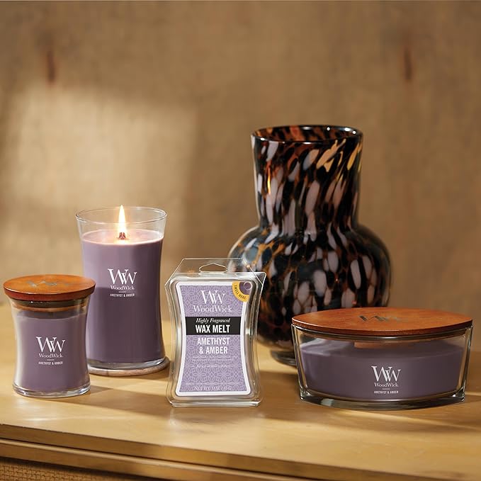 WoodWick Amethyst & Amber Gifts for Women and Men, 9.7 oz Medium Hourglass Candle with Crackling Wick