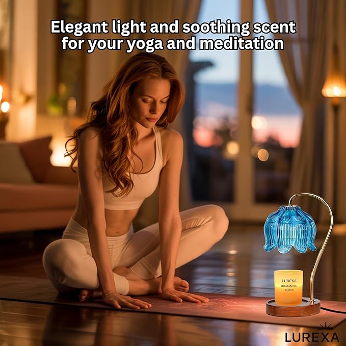 Candle Warmer Lamp with Timer, Dimmable Wax Melt Lamp for Large & Standard Jar Candles, Includes 2 GU10 Bulbs, Elegant Vintage Home Decor Gift for Women & Mom (A1-Blue Lotus)