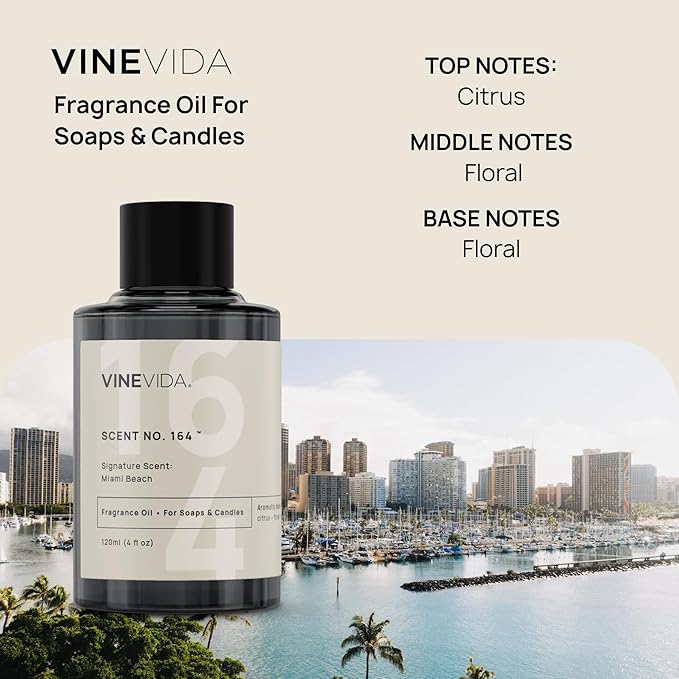 VINEVIDA [4 oz] Miami Beach; Fragrance Oil for Candle Making and Soap Making - Premium Candle Scents for Soy Candles