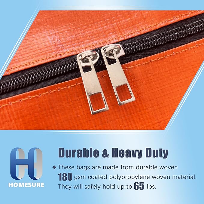 HOMESURE 8 Pack Large Strong Moving Bags with Zippers & Carrying Handles - Water-Resistant - Heavy Duty Storage Tote for Space Saving, Fold Flat, Alternative to Moving Box (Orange)