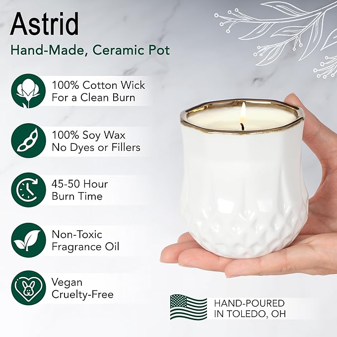 Hyggelight - The Growing Candle, Mint & Eucalyptus Scented, 9oz Ceramic Pot, Aromatherapy Candles, 100% Soy, Astrid