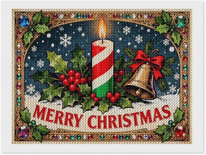 AIVKIEJK Diamond Painting Kits for Adults - Merry Christmas Candle & Holly Accents Painting DIY 5D Full Drill Diamond Dots Paintings with Diamonds Gem Art and Crafts Home Decor 12"x16"