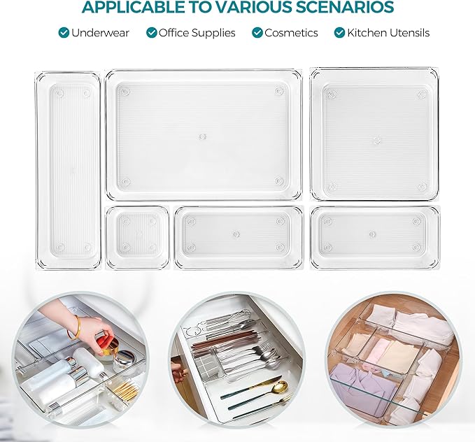 4 Pack Drawer Organizer - 3" X 9" Clear Acrylic Storage Bins with Non-Slip Pads, Versatile Desk Tray for Makeup, Jewelry, Kitchen, Bathroom, and Office Organization