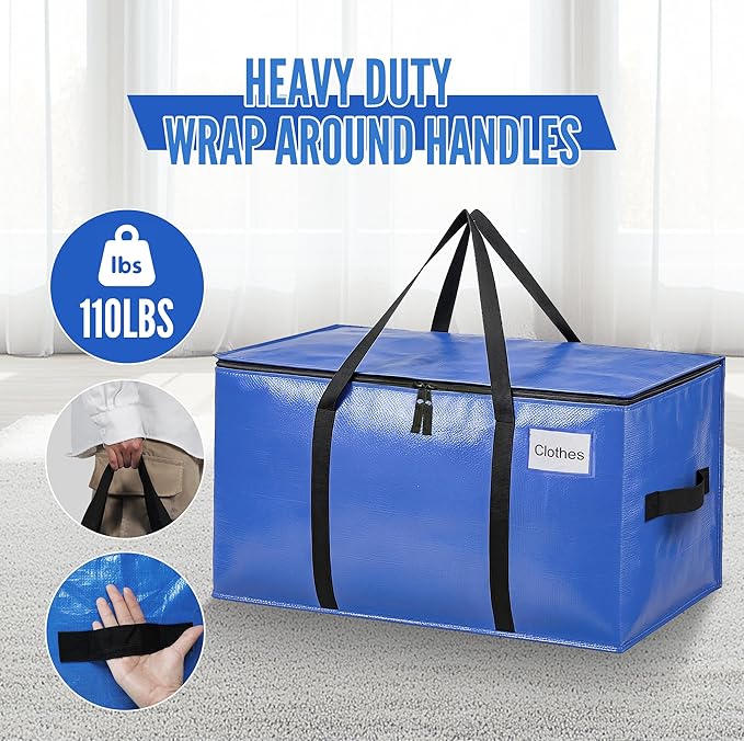 BAGAIL Heavy Duty Moving Bags with Strong Handle, Extra Large Moving Boxes, Storage Tote for Clothes, College Moving Supplies(Blue, 6 Pack)