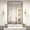 OKPAL 24X36 Inch Black Metal Framed Bathroom Mirror for Wall, Matte Black Rounded Rectangle Mirror Framhouse, Black Bathroom Vanity Mirror with Anti-Rust (Horizontal/Vertical)
