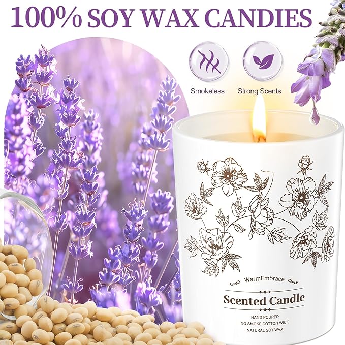 Deluxe Scented Candle for Women & Men, Lavender Soy Wax Candle,11.5 Oz Jar Candle for Home, Scented-98 Hour Long Lasting Burning, Suitable Present for Thanksgiving, Christmas & Birthday