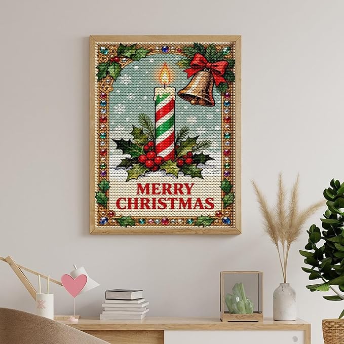 AIVKIEJK Diamond Painting Kits for Adults - Merry Christmas Candle & Holly Accents Painting DIY 5D Full Drill Diamond Dots Paintings with Diamonds Gem Art and Crafts Home Decor 12"x16"