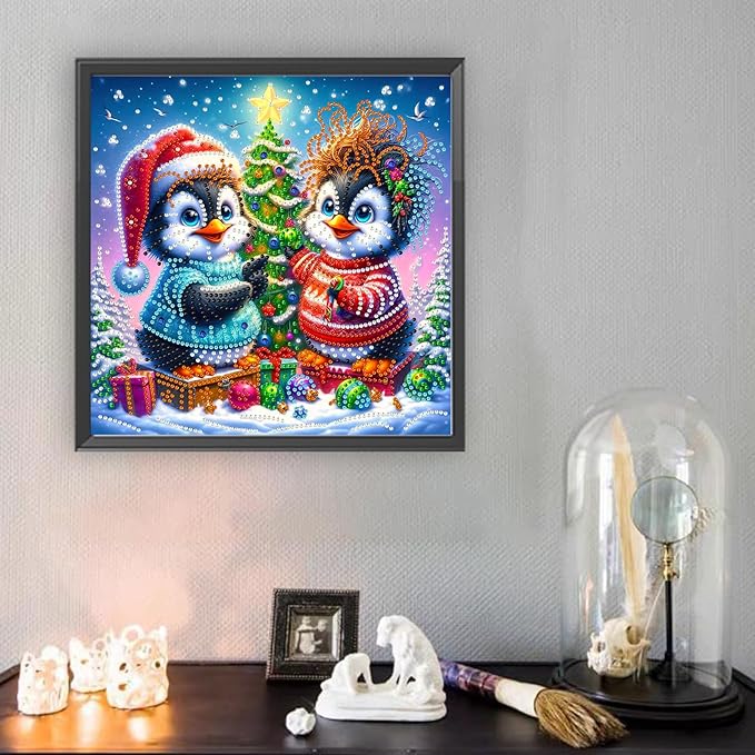 Christmas Penguins 5D Special Shape Diamond Art Kits for Beginners, Christmas Winter Theme Diamonds Painting Kits for Adults,DIY Crystal Rhinestones Diamond Paintings for Home Wall Decor 12×12Inch