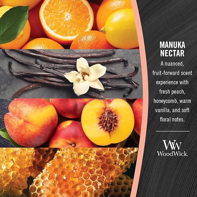 WoodWick Manuka Nectar Scented Medium Hourglass Candle, Crackles as it Burns, Great for Gifting, 9.7oz
