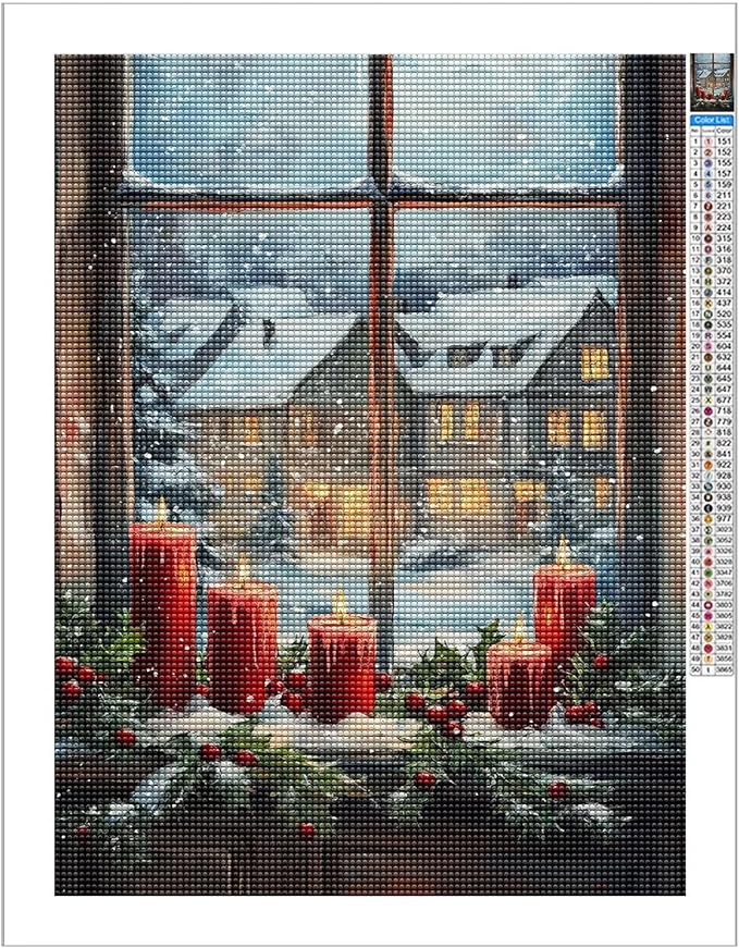 TMOLZ Holly Berry Candlelight Diamond Art Kit, DIY 5D Window Scene Painting for Adults, Premium Home Office Wall Decor Gift - 12x16 Inch