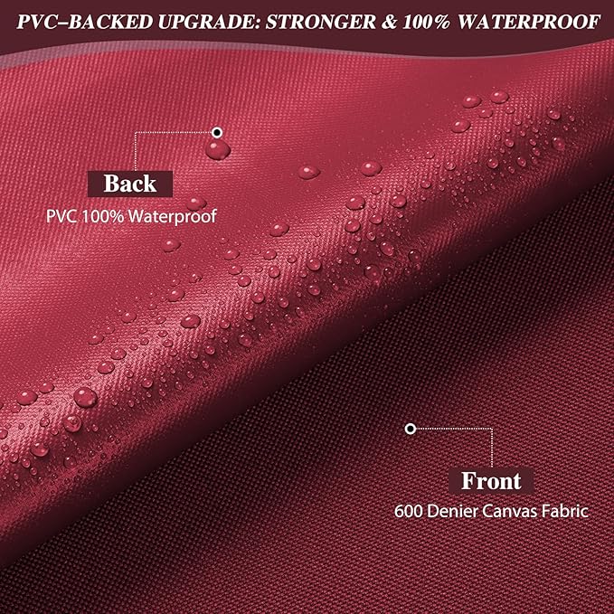 ANMINY 100% Waterproof Outdoor Fabric 10 Yards, 58" W 600D Marine Canvas Fabric with PVC Backing, Ripstop Upholstery Material by The Yard for Furniture Boat Covers Tent Awning, Wine Red