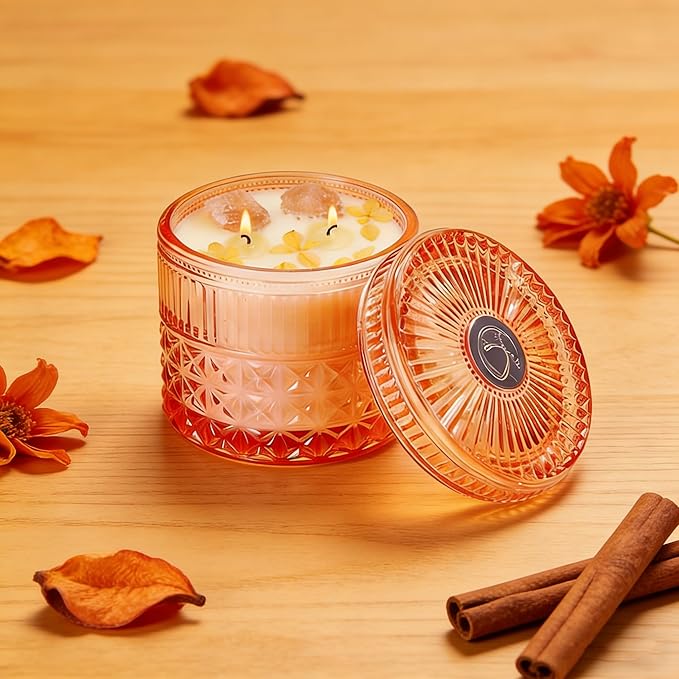 Chloefu LAN Orange & Bergamot Candle for Home Scented, Crystal Candles with Healing Stones, Gift for Women Men, Emotional Support, Encouragement and Affirmation, Highly Scented & Long Lasting, 14 oz