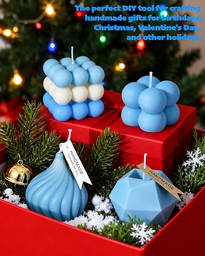 CeeVian Silicone Candle Molds Set 4 PCS Geometric Candle Mold Unique Candle Molds 3D Cube Mold for Soy Wax, Soap, DIY Scented Candles Christmas Gifts