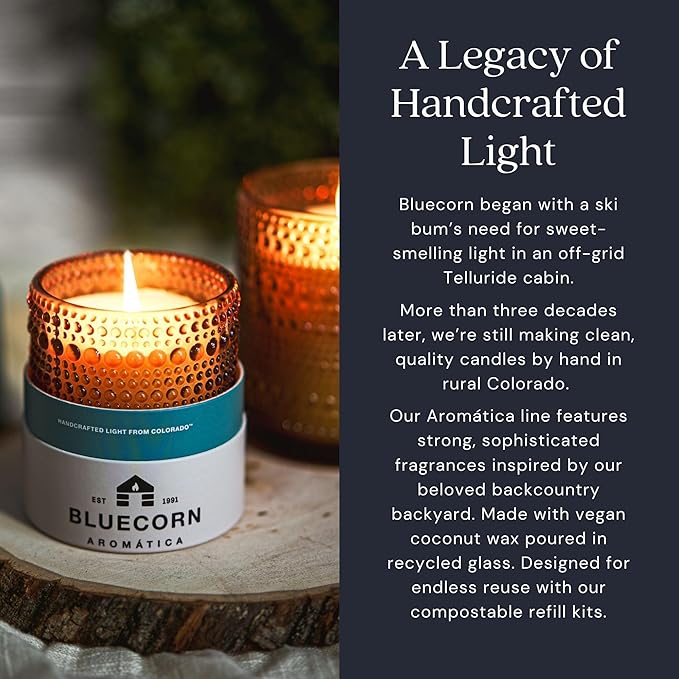Bluecorn Aromática The Woodsy Scented Candle Refill Kit – Pine, Blue Spruce, Musk & Tonka | Clean-Burning Coconut Wax | Non-Toxic Fragrance | 100% Compostable Pouch | DIY Candle Refill | Made in USA
