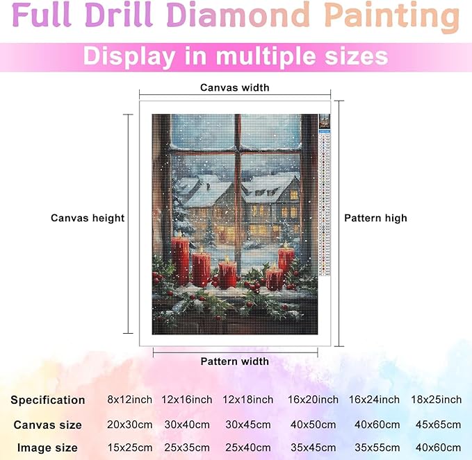 TMOLZ Holly Berry Candlelight Diamond Art Kit, DIY 5D Window Scene Painting for Adults, Premium Home Office Wall Decor Gift - 20x20 Inch