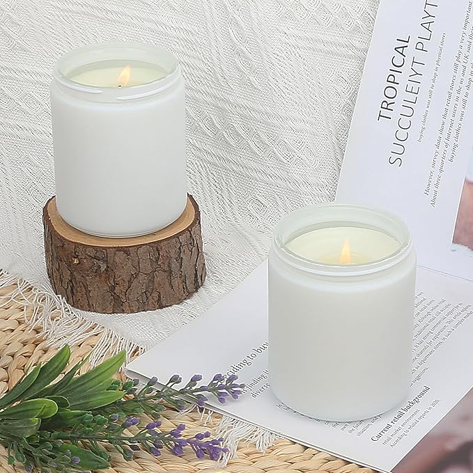 MILIVIXAY 20 Pack 8 OZ Thick Glass Frosted White Candle Jars with All Black Metal Lids-Bulk Empty Candle Jars for Making Candles-Canning Jar for Spice, Liquid, Sample- Dishwasher Safe.