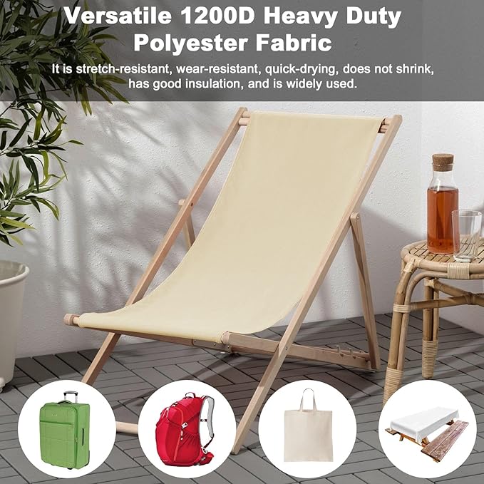 Thickened Waterproof Canvas Fabric by The Yard 1200D 58" W Outdoor Upholstery Material Heavy Duty Fabric Water Resistant Sewing Material for Chair Patio Cushion Purse Bag 3 Yard Ivory