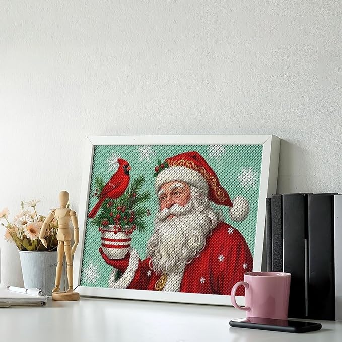 Diamond Painting Kits for Adults - Santa Claus & Red Bird Reindeer Christmas Berry Pine Cone Painting DIY 5D Full Drill Diamond Dots Paintings with Diamonds Gem Art And Crafts Home Decor 12"x16"