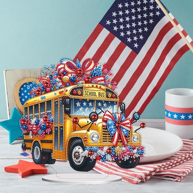 ARTopet DIY Diamond Desktop Ornament US Independence Day Special Shaped Crystal Double Sided Pattern Single Sided Diamond Art Painting Tabletop Home Ornaments Decor-Bus02