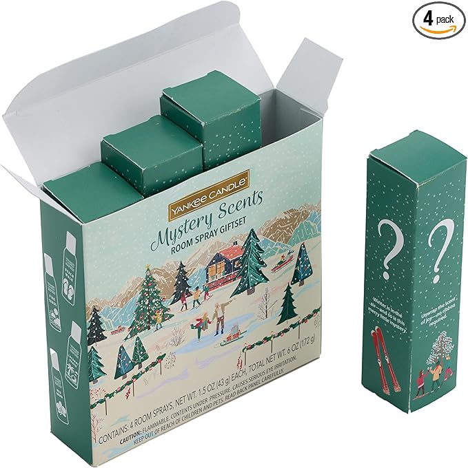 Yankee Candle Room Spray Mystery Box – 4 Pack Assorted Scents – Long Lasting Home & Car Air Freshener, Odor Eliminator, Room Deodorizer, 1.5 oz Each (4 Sprays Total)