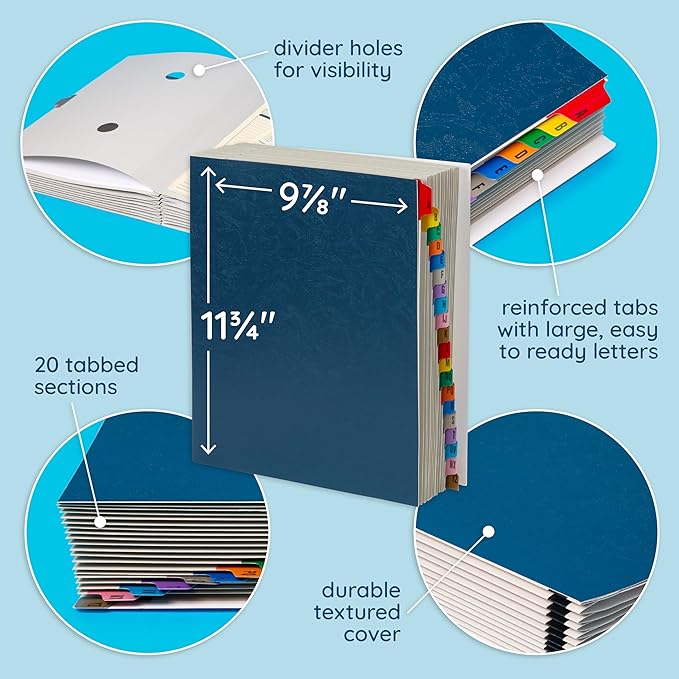 Blue Summit Expanding Desk File Sorter Organizer, Alphabetical File Organizer, Desk Sorter, Letter Size, 20 Dividers for A-Z Accordion File Organizer