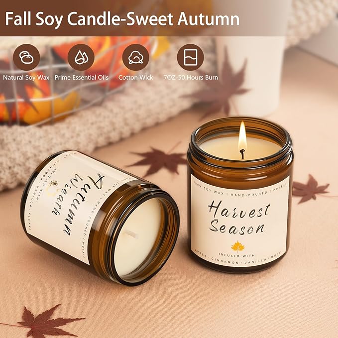 Auelife Scented Candles, 6 Pack Winter Candle Set, 42 oz Holiday Soy Candles, Candle Gifts Set for Men and Women, Home Decor of Wreath/Apple/Latte/Harvest/Vanilla/Cinnamon