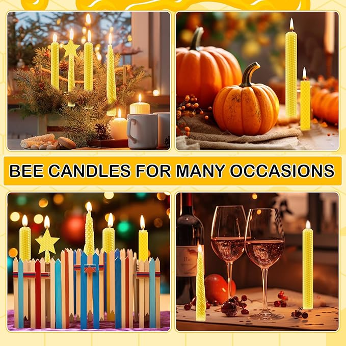 Moinchore 24 Pcs Beeswax Candle Making Kit, 8 x 8 Inch Vibrant Colors Beeswax Sheet for Candle Making with 1 Roll Cotton Wick, DIY Craft Rolling Supplies for Christmas Handmade Crafts Gift(Yellow)