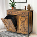 Clevich Double Tilt Out Trash Cabinet 20 Gal, Kitchen Wooden Recycling Cabinet, Hidden Garbage Can Holder w/Drawers & Tabletop, Dog-Proof Trash Bin Cupboard, Rubbish Bins NOT Included (Retro Brown)