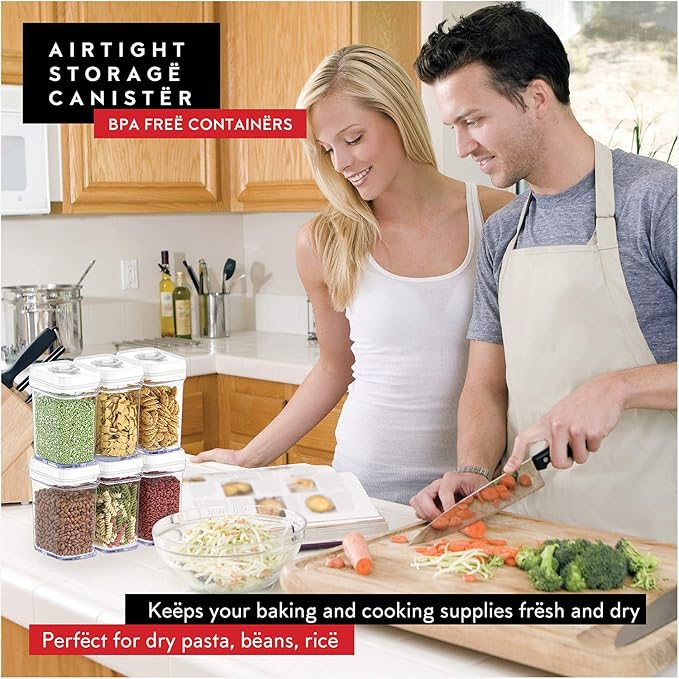 DWËLLZA KITCHEN Airtight Food Storage Containers Set - 12 PC Set - For Kitchen Pantry Organization and Storage - BPA-Free - Clear Plastic Dry Food Canisters with White Lids, Keeps Food Fresh.
