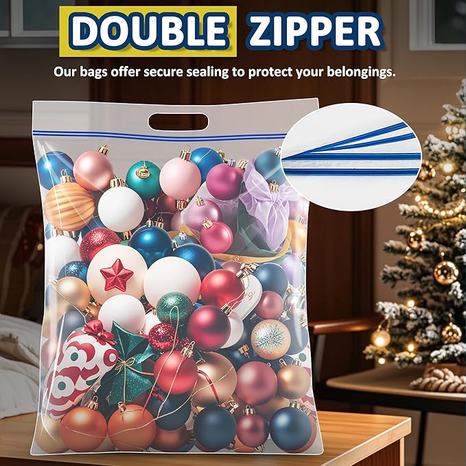 25 Gallon Extra Large Resealable Storage Bags with Zipper Top，35" x 24" Heavy Duty Clear Bags with Handles, 4 Mil Thick, Perfect for Clothing, Pillows, Travel, and Moving (5 Packs)