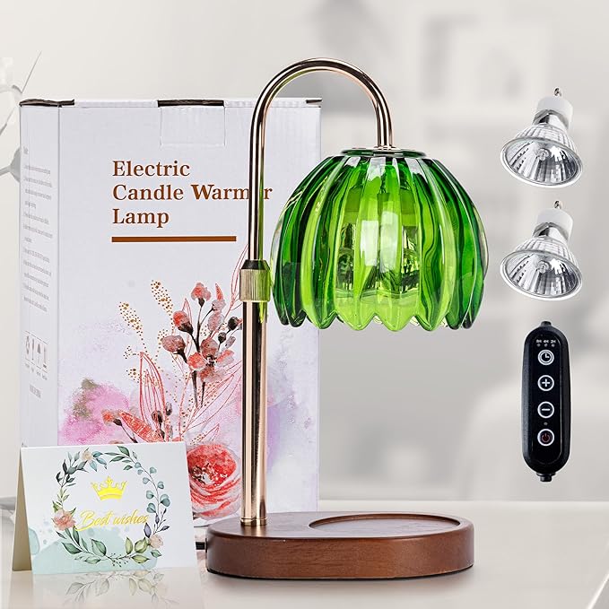 Candle Warmer Lamp with Timer Dimmer Adjustable Height, for New Home Decor,Valentine's Day, Birthday Gifts for Women,Wax Warmer Lamp for Jar Candles with 2 Bulbs(Green)