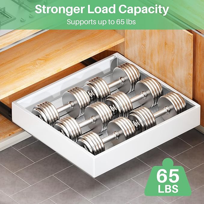 Pull Out Cabinet Organizer with Nano Adhesive, Heavy Duty Full-Extension Slide-Out Drawer for Kitchen Cabinet Organizers and Storage, No Drill Roll out Pantry Shelf, 15.8"W x 16.9"D x 3.1"H , White