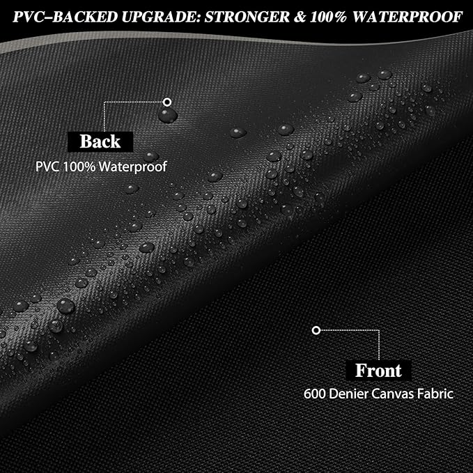 ANMINY 100% Waterproof Outdoor Fabric 8 Yards, 58" W 600D Marine Canvas Fabric with PVC Backing, Ripstop Upholstery Material by The Yard for Furniture Boat Covers Tent Awning, Black