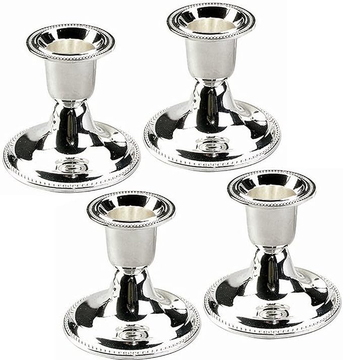 The Dreidel Company Silver Candle Holders, Shabbat Candle Sticks, Ornate Silver Plated Design, 2.5 Inches (2-Pack)