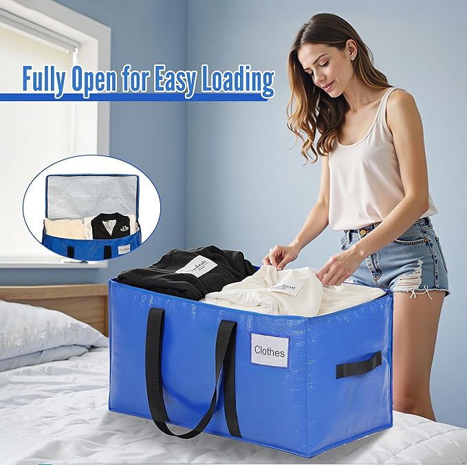 BAGAIL Heavy Duty Moving Bags with Strong Handle, Extra Large Moving Boxes, Storage Tote for Clothes, College Moving Supplies(Blue, 6 Pack)