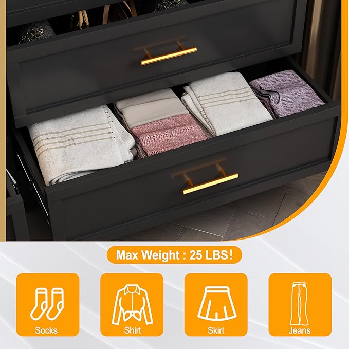 Ckzbx Metal Dresser for Bedroom 2 Drawers Dresser Metal Storage Dressers Organizer,24.8" H Black Drawer Chest, Closet Organizers for Living Room, Hallway, Closet
