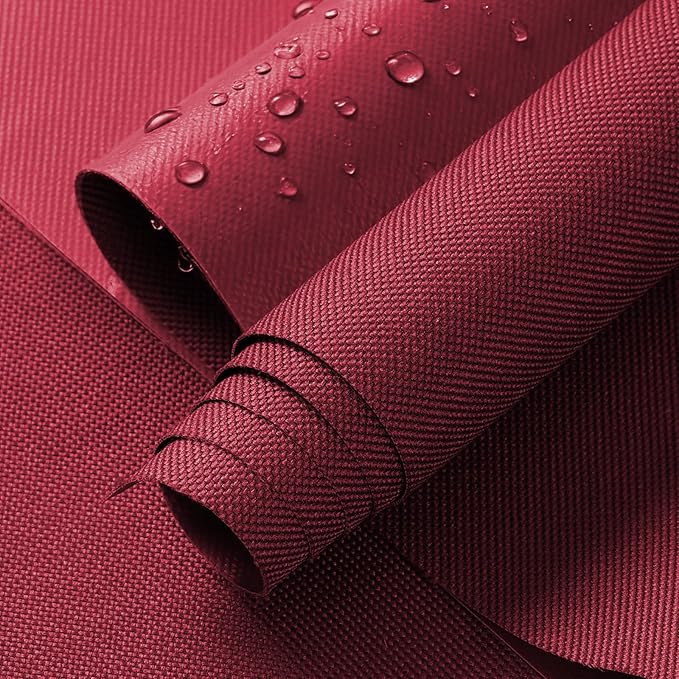 ANMINY 100% Waterproof Outdoor Fabric by The Yard, 58" W 600D Marine Canvas Fabric with PVC Backing, Ripstop Upholstery Material for Furniture Boat Covers Tent Awning, 1 Yard Wine Red
