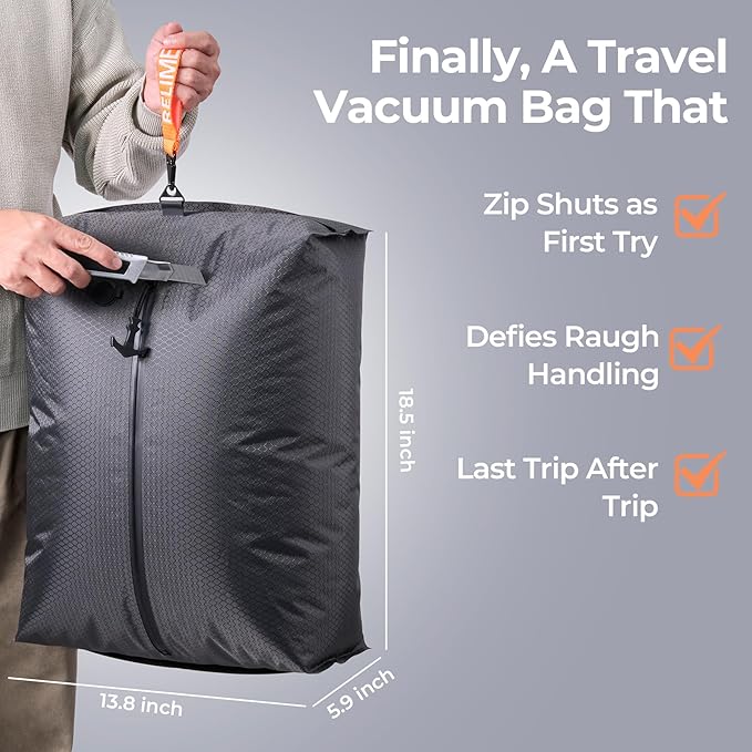 Relime Classic Series Vacuum Bags for Travel Luggage with Wireless Pump, Compression Bags for Carry On Suitcases and Backpack, Vacuum Seal Packing cube for Cloth Packing (2PC + PUMP Gray & Lavender)