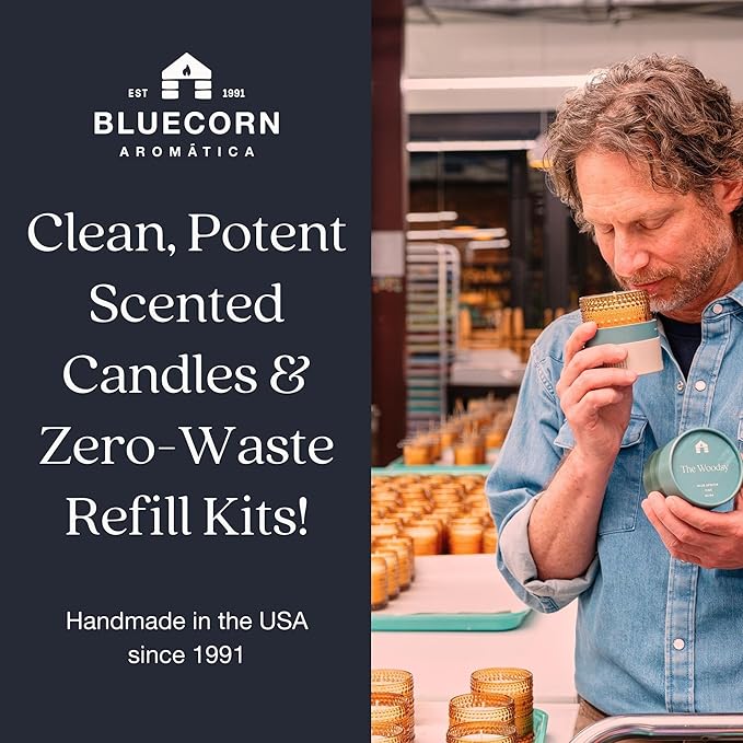 Bluecorn Aromática La Mesa Scented Candle Refill Kit – Basil, Rhubarb & Fir Needle | Clean-Burning Coconut Wax | Non-Toxic Fragrance | 100% Compostable Pouch | DIY Candle Refill | Made in USA