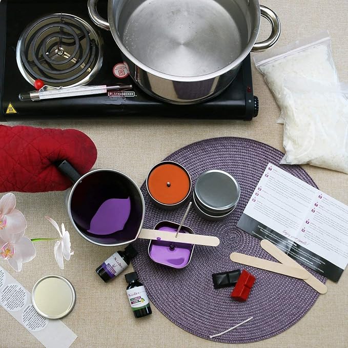 All Inclusive Candle Making Kit with Wax Melter Beeswax Scents Tins Labels Wicks Dyes for All Level Diyers
