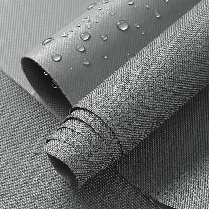 ANMINY 100% Waterproof Outdoor Fabric by The Yard, 58" W 600D Marine Canvas Fabric with PVC Backing, Ripstop Upholstery Material for Furniture Boat Covers Tent Awning, 1 Yard Light Gray