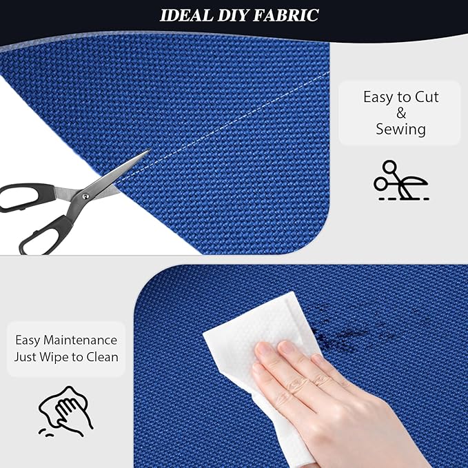 ANMINY 100% Waterproof Outdoor Fabric by The Yard, 58" W 600D Marine Canvas Fabric with PVC Backing, Ripstop Upholstery Material for Furniture Boat Covers Tent Awning, 1 Yard Royal Blue