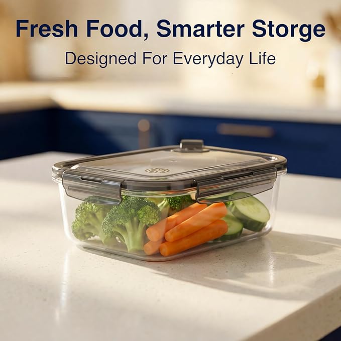 BPA-Free Plastic Airtight Food Storage Containers with Vented Lids, 5-Pack Assorted Sizes (2×1.7, 2×3.4 & 1×5.9 Cups) for Meal Prep and Leftovers