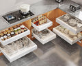 6Pack Expandable Pull Out Cabinet Organizer 21"Deep With Raising Pad for Framed Cabinets,Slide Out Drawers with 4pcs Divider Racks,Roll Out Shelves Adhesive,Adjustable Width 12.05"-20.4"White